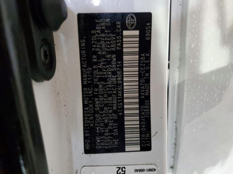 2020 Toyota Camry მანქანა იყიდება აუქციონზე, vin: 4T1G11AK6LU906714, აუქციონის ნომერი: 54441206