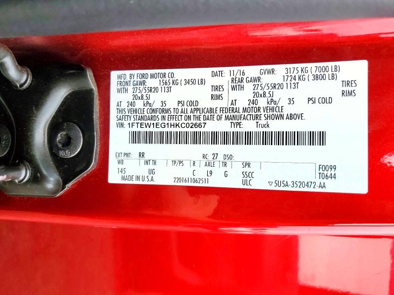 Продаж на аукціоні авто 2017 Ford F150, vin: 1FTEW1EG1HKC02667, номер лоту: 55229176