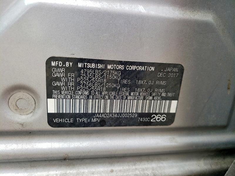 Продажа на аукционе авто 2018 Mitsubishi Outlander, vin: JA4AD2A34JJ002529, номер лота: 55003266