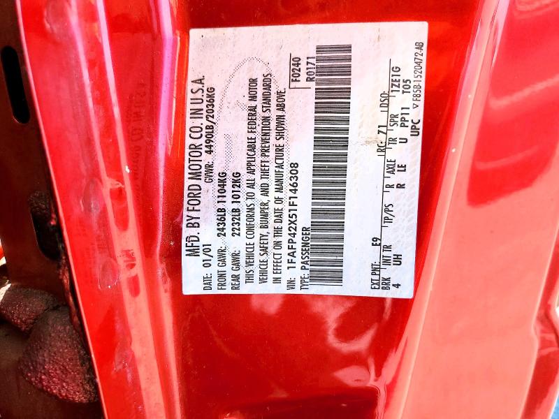 2001 Ford Mustang მანქანა იყიდება აუქციონზე, vin: 1FAFP42X51F146308, აუქციონის ნომერი: 53809006