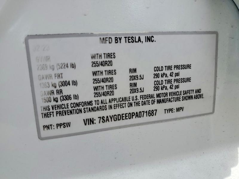 Продажа на аукционе авто 2023 Tesla Model Y, vin: 7SAYGDEE0PA071687, номер лота: 52018966