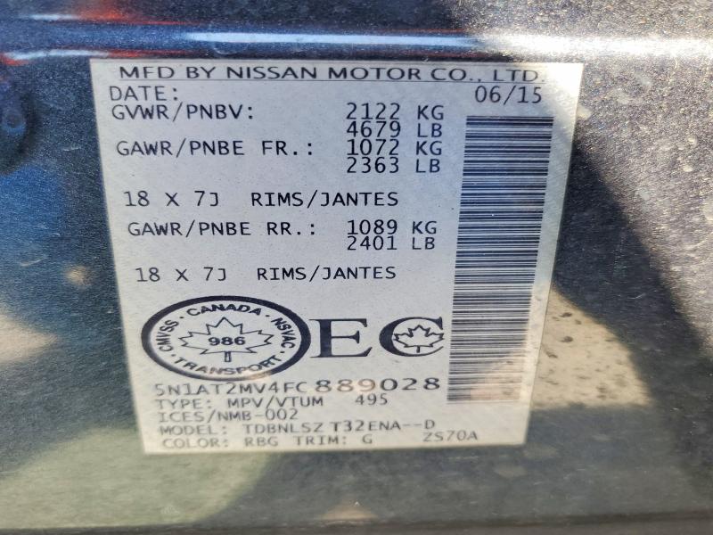 Продаж на аукціоні авто 2015 Nissan Rogue, vin: 5N1AT2MV4FC889028, номер лоту: 54768936