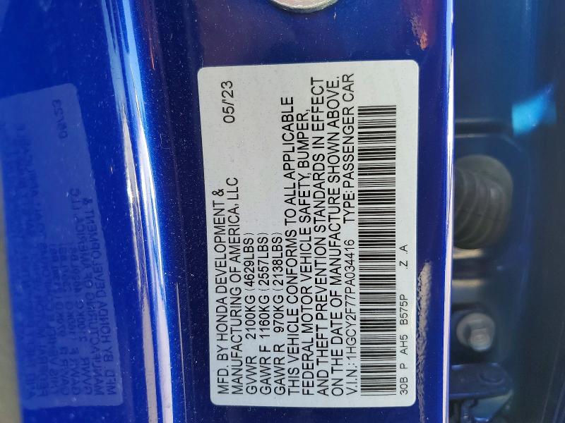 Продаж на аукціоні авто 2023 Honda Accord, vin: 1HGCY2F77PA034416, номер лоту: 53451676