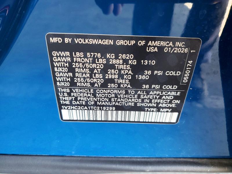 54686656 :رقم المزاد ، 1V2HC2CA1TC219299 vin ، 2026 Volkswagen Atlas Cross Sport مزاد بيع