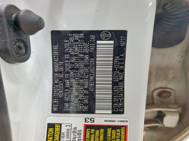 52372696 :رقم المزاد ، 4T1BZ1HK2JU021268 vin ، 2018 Toyota Camry مزاد بيع