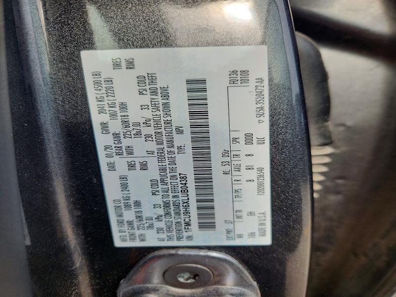 2020 Ford Escape მანქანა იყიდება აუქციონზე, vin: 1FMCU9H6XLUB04387, აუქციონის ნომერი: 54716276