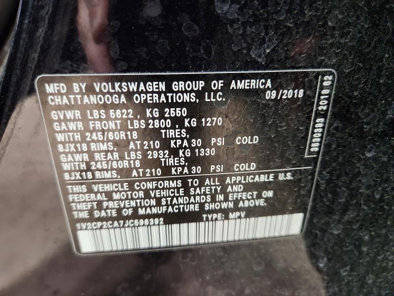 2018 Volkswagen Atlas მანქანა იყიდება აუქციონზე, vin: 1V2CP2CA7JC596392, აუქციონის ნომერი: 53900856