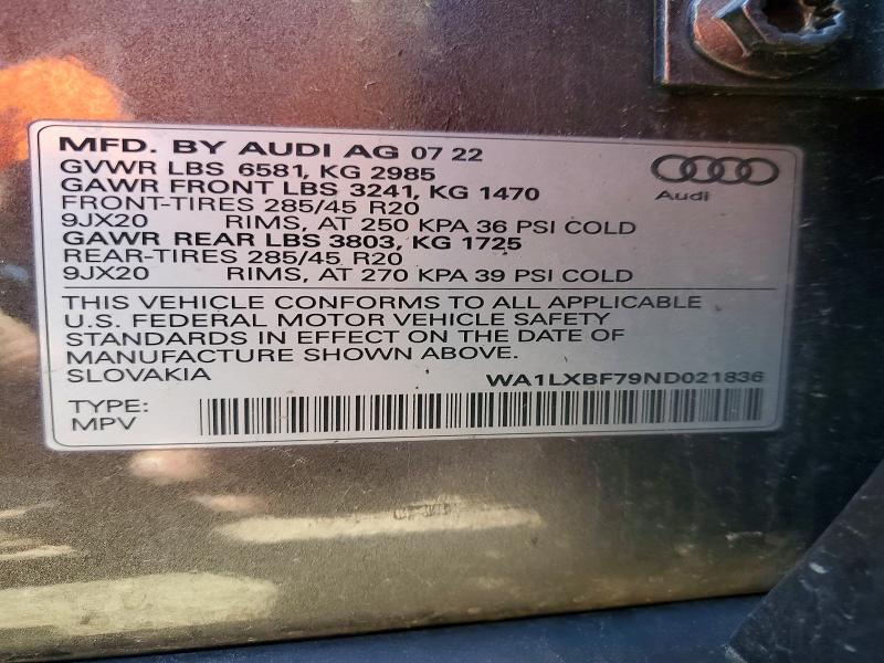 Aukcja sprzedaży 2022 Audi Q7, vin: WA1LXBF79ND021836, numer aukcji: 53603666