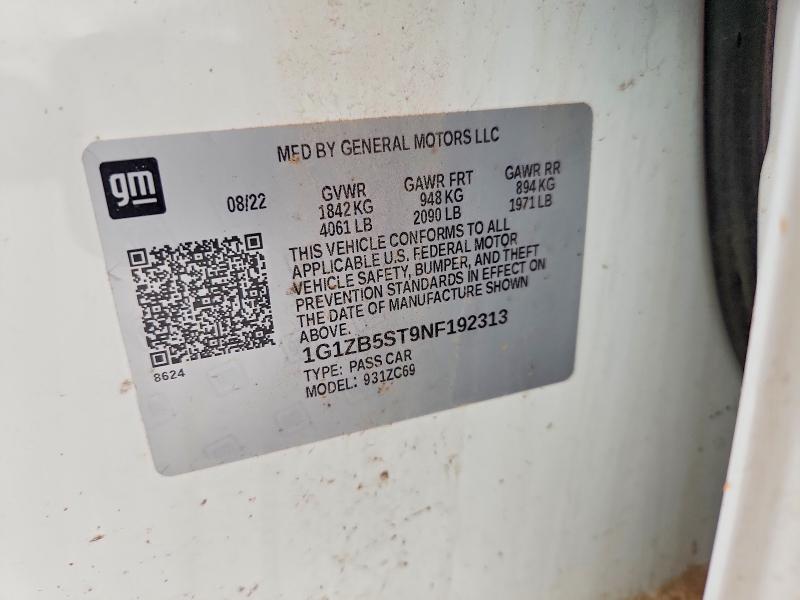 2022 Chevrolet Malibu მანქანა იყიდება აუქციონზე, vin: 1G1ZB5ST9NF192313, აუქციონის ნომერი: 54651066
