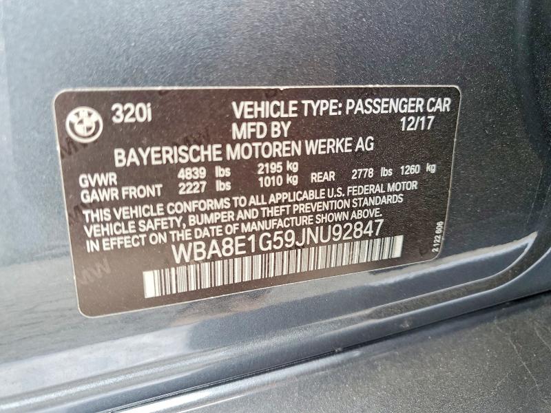 2018 Bmw 320 მანქანა იყიდება აუქციონზე, vin: WBA8E1G59JNU92847, აუქციონის ნომერი: 54919816