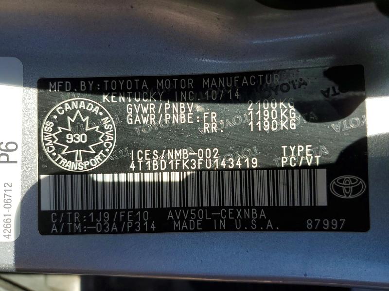 Aukcja sprzedaży 2015 Toyota Camry Hybrid, vin: 4T1BD1FK3FU143419, numer aukcji: 52259546