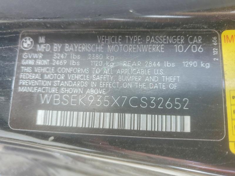 Aukcja sprzedaży 2007 Bmw M6, vin: WBSEK935X7CS32652, numer aukcji: 55199326