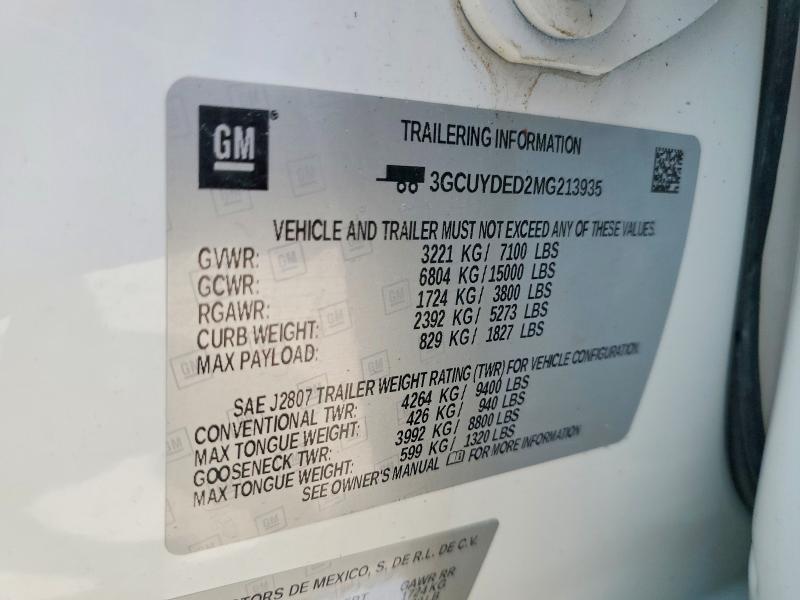 Aukcja sprzedaży 2021 Chevrolet Silverado, vin: 3GCUYDED2MG213935, numer aukcji: 53921976