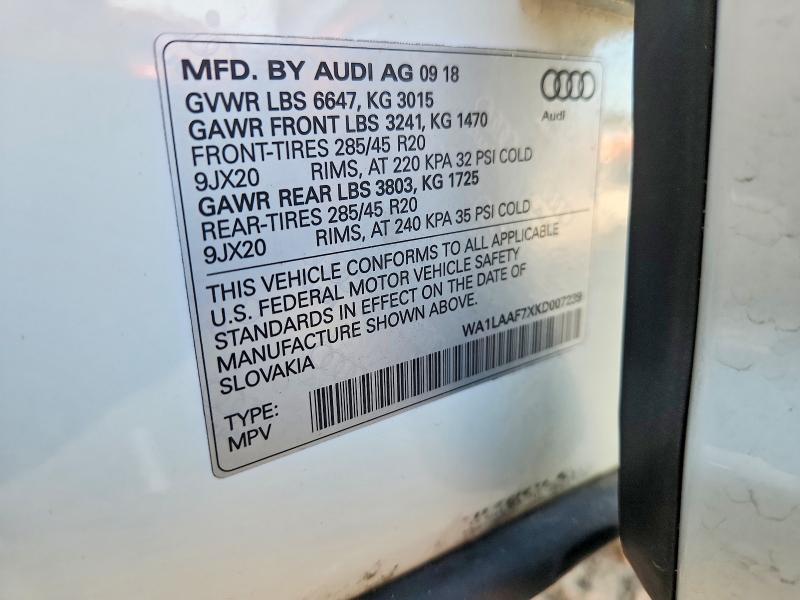 Продаж на аукціоні авто 2019 Audi Q7, vin: WA1LAAF7XKD007239, номер лоту: 51698536