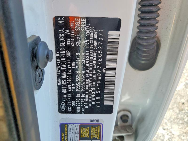 54978756 :رقم المزاد ، 5XYKWDA7XEG527071 vin ، 2014 Kia Sorento مزاد بيع