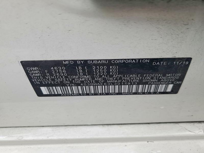 Aukcja sprzedaży 2020 Subaru Legacy, vin: 4S3BWAE63L3011913, numer aukcji: 53516416