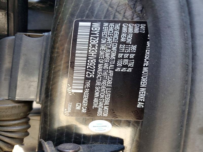 55396856 :رقم المزاد ، WBY1Z8C33HV892725 vin ، 2017 Bmw I3 مزاد بيع
