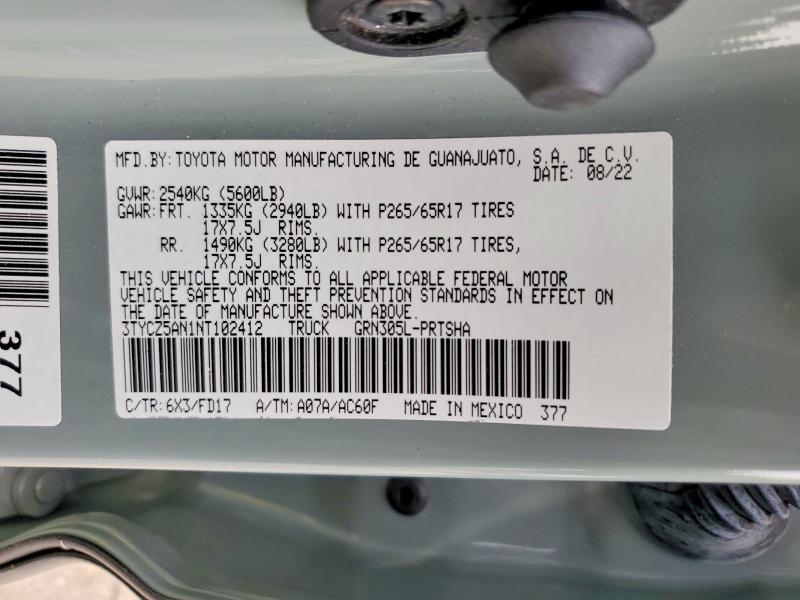 2022 Toyota Tacoma მანქანა იყიდება აუქციონზე, vin: 3TYCZ5AN1NT102412, აუქციონის ნომერი: 53035576