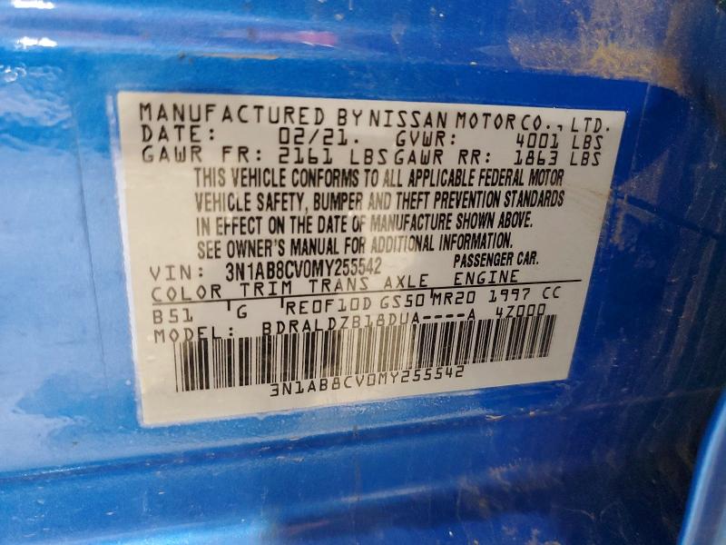 2021 Nissan Sentra მანქანა იყიდება აუქციონზე, vin: 3N1AB8CV0MY255542, აუქციონის ნომერი: 55171906