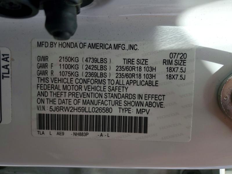 Aukcja sprzedaży 2020 Honda Cr-v, vin: 5J6RW2H59LL026580, numer aukcji: 52988526