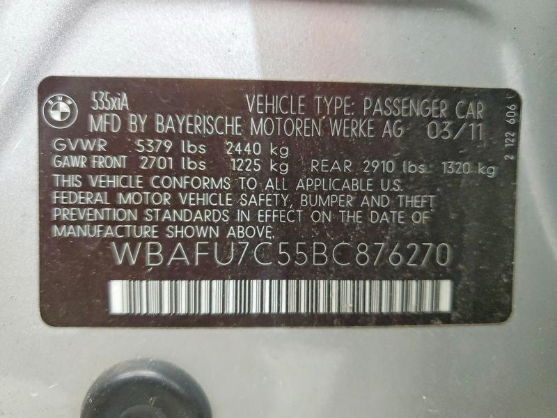 2011 Bmw 535 მანქანა იყიდება აუქციონზე, vin: WBAFU7C55BC876270, აუქციონის ნომერი: 54665936