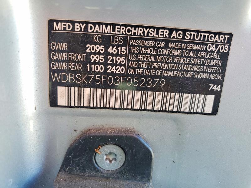 Aukcja sprzedaży 2003 Mercedes-benz Sl, vin: WDBSK75F03F052379, numer aukcji: 53738626