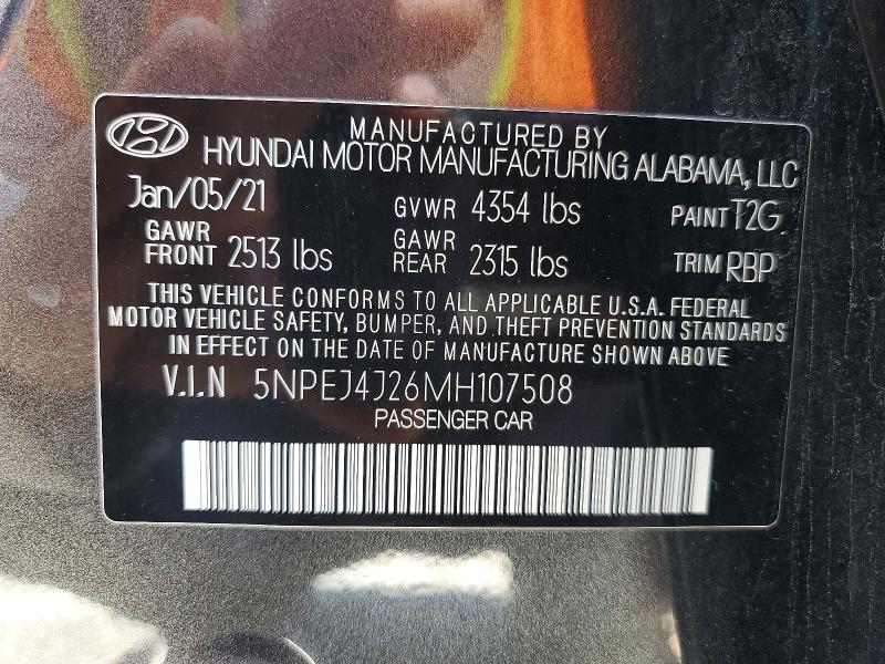 Aukcja sprzedaży 2021 Hyundai Sonata, vin: 5NPEJ4J26MH107508, numer aukcji: 52432896