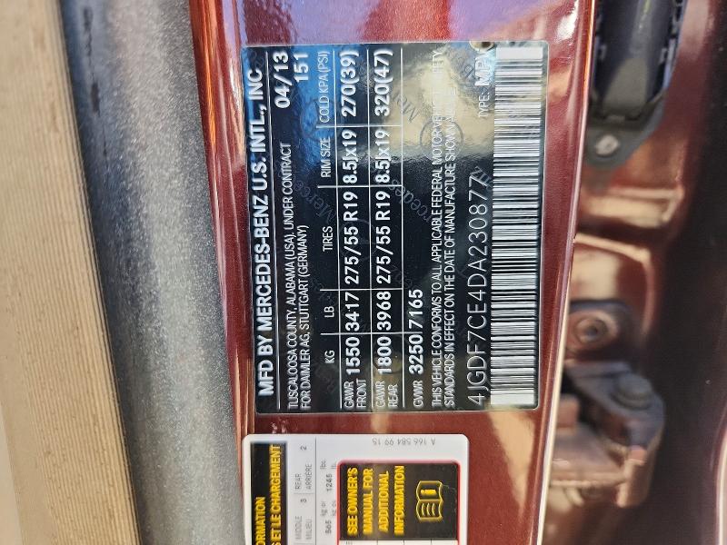 54754436 :رقم المزاد ، 4JGDF7CE4DA230877 vin ، 2013 Mercedes-benz Gl مزاد بيع