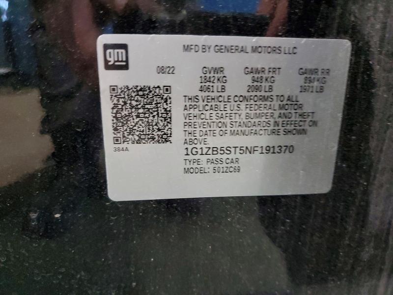 Продажа на аукционе авто 2022 Chevrolet Malibu, vin: 1G1ZB5ST5NF191370, номер лота: 53392736