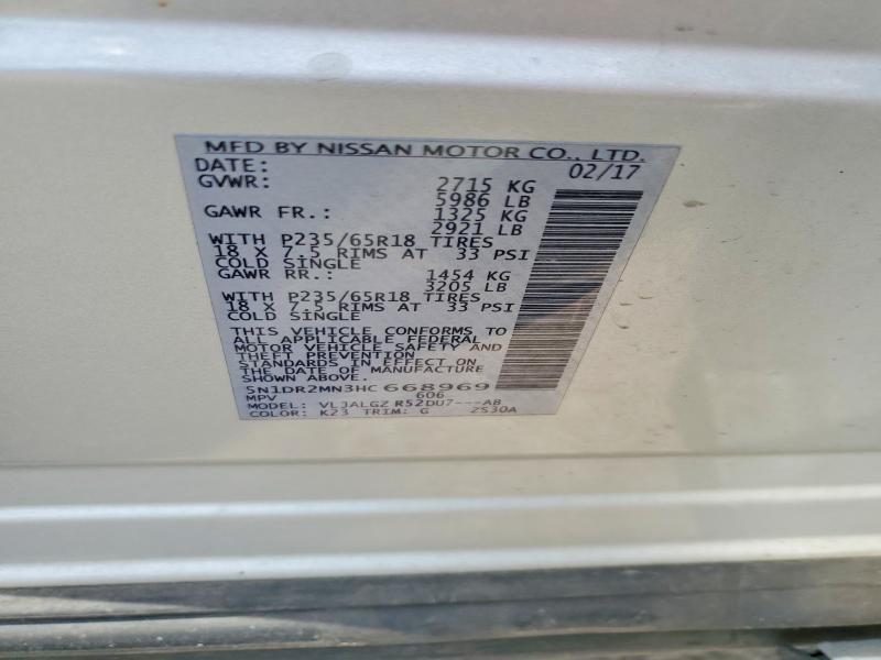 Продаж на аукціоні авто 2017 Nissan Pathfinder, vin: 5N1DR2MN3HC668969, номер лоту: 54980416