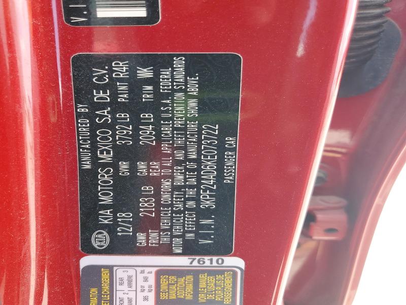 53174636 :رقم المزاد ، 3KPF24AD6KE073722 vin ، 2019 Kia Forte مزاد بيع