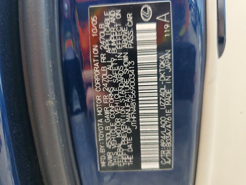 Auction sale of the 2006 Lexus Sc, vin: JTHFN48Y569003413, lot number: 55041496