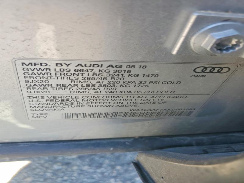 Продаж на аукціоні авто 2019 Audi Q7, vin: WA1LAAF7XKD001053, номер лоту: 55096086