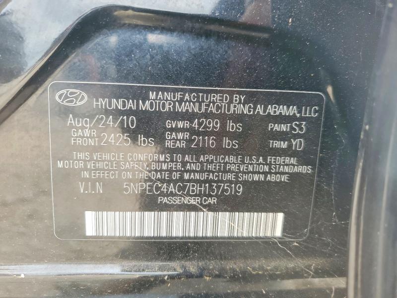 2011 Hyundai Sonata მანქანა იყიდება აუქციონზე, vin: 5NPEC4AC7BH137519, აუქციონის ნომერი: 54615516