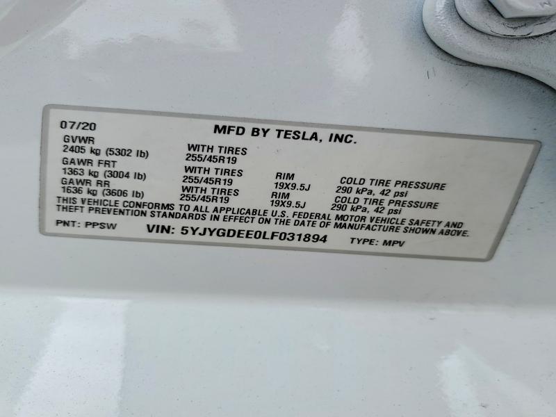 Продаж на аукціоні авто 2020 Tesla Model Y, vin: 5YJYGDEE0LF031894, номер лоту: 53216146