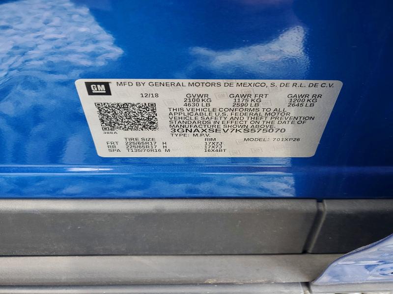 52146616 :رقم المزاد ، 3GNAXSEV7KS575070 vin ، 2019 Chevrolet Equinox مزاد بيع