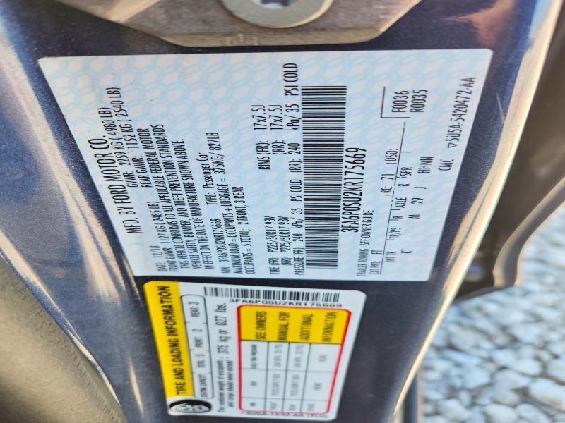 Aukcja sprzedaży 2019 Ford Fusion, vin: 3FA6P0SU2KR175669, numer aukcji: 53833266