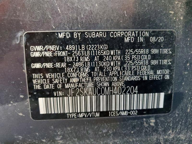 Продаж на аукціоні авто 2021 Subaru Forester, vin: JF2SKAUC0MH402204, номер лоту: 54493636