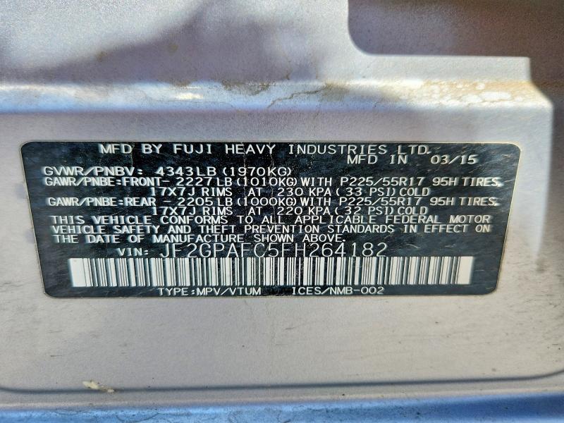 Aukcja sprzedaży 2015 Subaru Xv Crosstrek, vin: JF2GPAFC5FH264182, numer aukcji: 52082976
