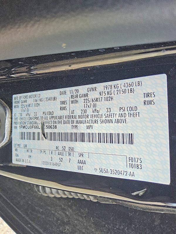 Продажа на аукционе авто 2020 Ford Escape, vin: 1FMCU0F66LUC50638, номер лота: 51780196