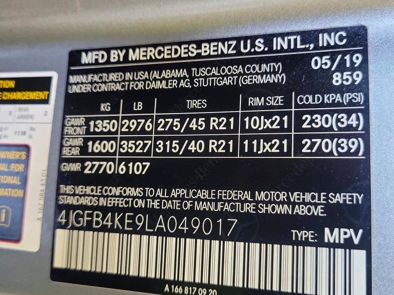 Продажа на аукционе авто 2020 Mercedes-benz Gle, vin: 4JGFB4KE9LA049017, номер лота: 55386516