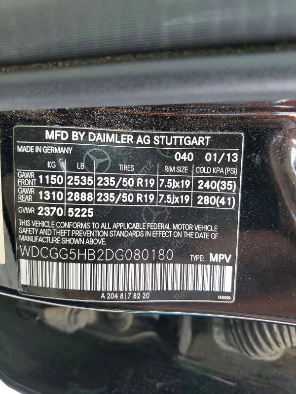 54613676 :رقم المزاد ، WDCGG5HB2DG080180 vin ، 2013 Mercedes-benz Glk مزاد بيع