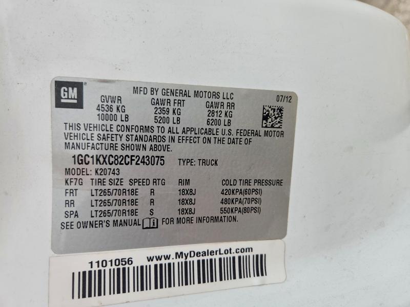 2012 Chevrolet Silverado მანქანა იყიდება აუქციონზე, vin: 1GC1KXC82CF243075, აუქციონის ნომერი: 53191806
