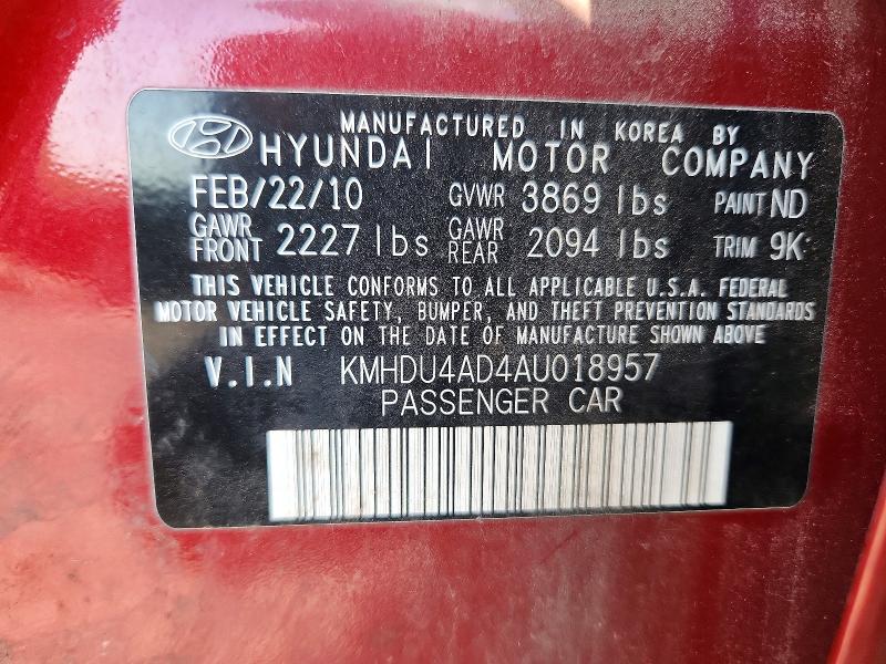 Продажа на аукционе авто 2010 Hyundai Elantra, vin: KMHDU4AD4AU018957, номер лота: 53361326