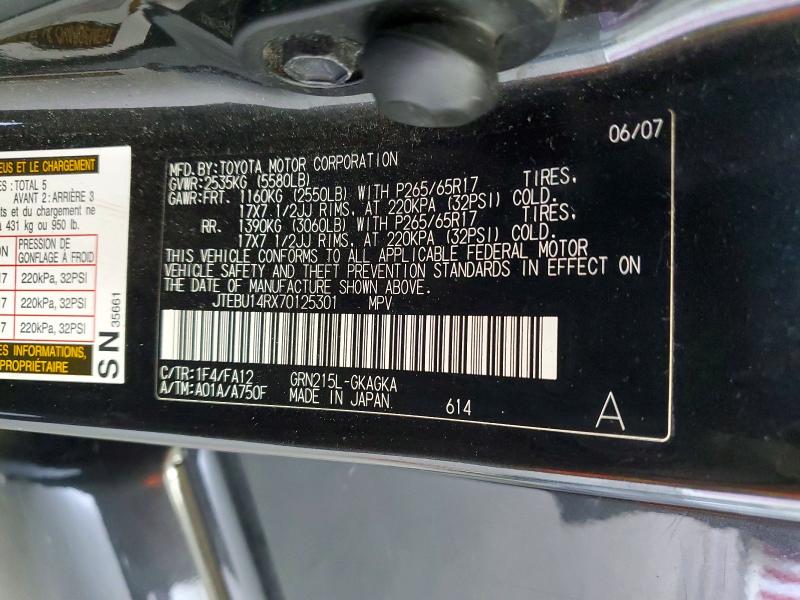 Продажа на аукционе авто 2007 Toyota 4runner, vin: JTEBU14RX70125301, номер лота: 55440086