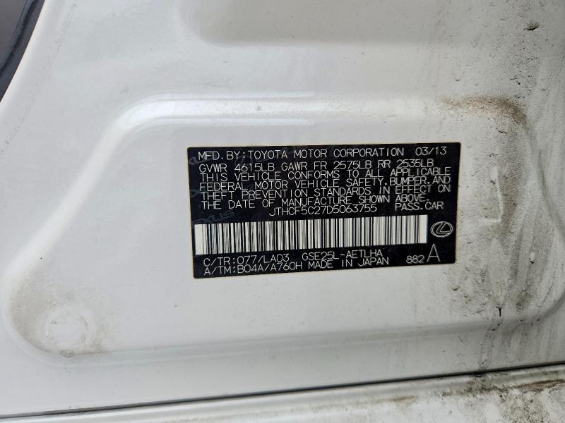 54407006 :رقم المزاد ، JTHCF5C27D5063755 vin ، 2013 Lexus Is مزاد بيع