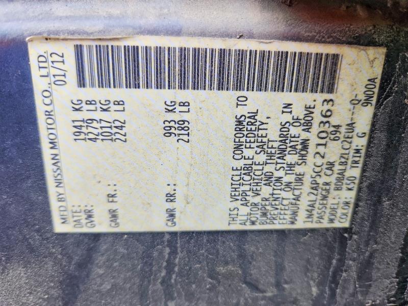 54193936 :رقم المزاد ، 1N4AL2AP5CC210363 vin ، 2012 Nissan Altima مزاد بيع