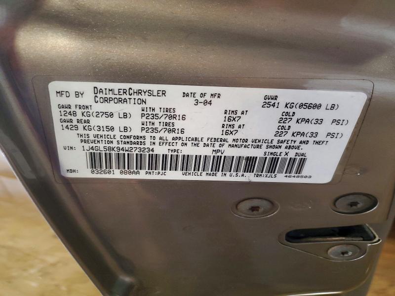 54756446 :رقم المزاد ، 1J4GL58K94W273234 vin ، 2004 Jeep Liberty مزاد بيع