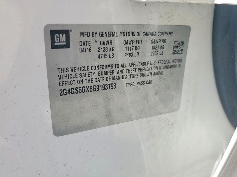 52000366 :رقم المزاد ، 2G4GS5GX8G9193793 vin ، 2016 Buick Regal مزاد بيع