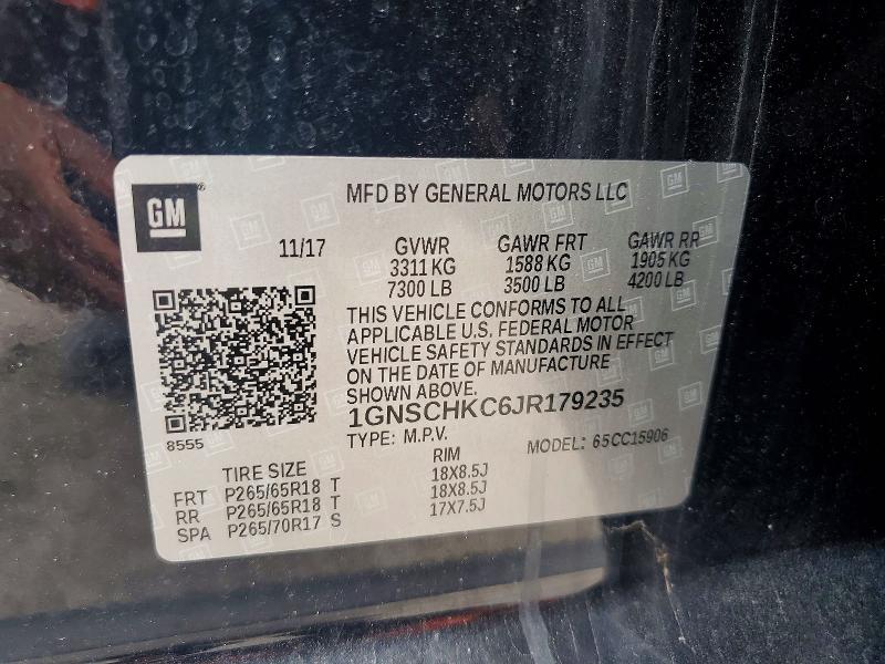 Продаж на аукціоні авто 2018 Chevrolet Suburban, vin: 1GNSCHKC6JR179235, номер лоту: 54985746
